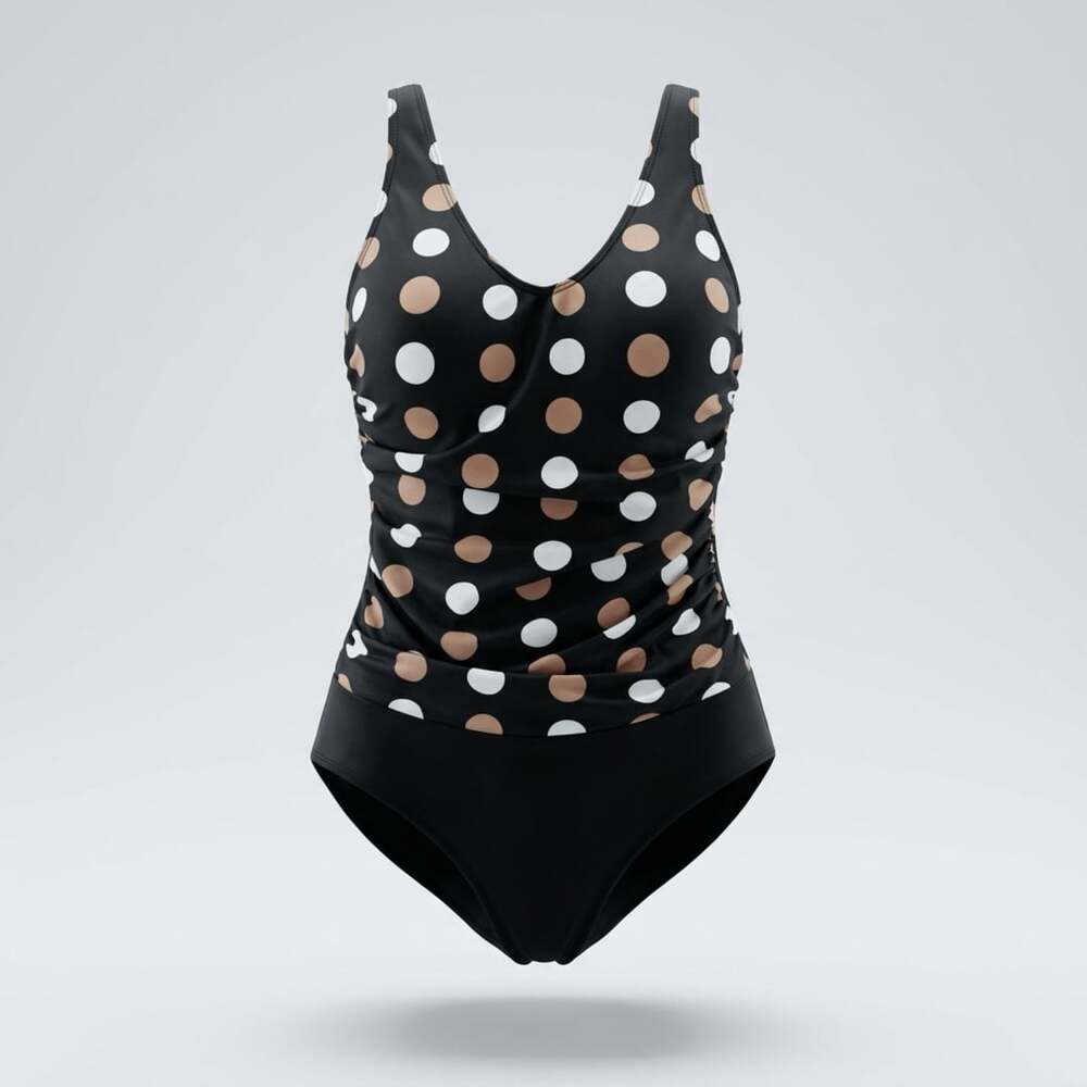 Rayson One Piece Swimsuit Size 10 Black Polka Dot V-Neck Ruched Tummy Control